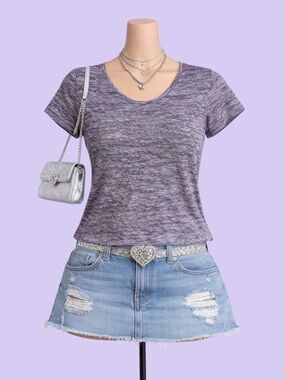 Christopher & Banks Purple Textured Crinkle Top Medium Y2K Stretchy Boho Chic